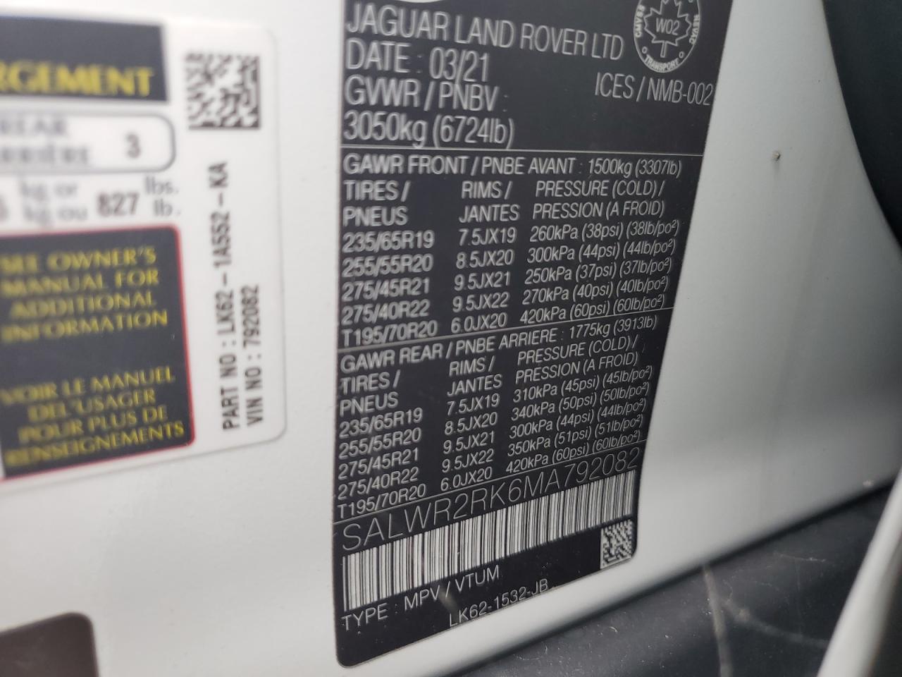 2021 Land Rover Range Rover Sport Hse Silver Edition VIN: SALWR2RK6MA792082 Lot: 64952975