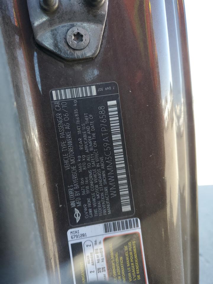 2010 Mini Cooper S Clubman VIN: WMWMM3C59ATP76588 Lot: 63523635