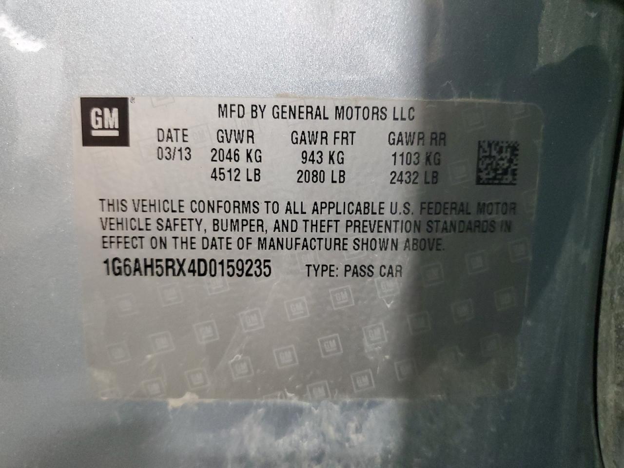 2013 Cadillac Ats Luxury VIN: 1G6AH5RX4D0159235 Lot: 63789435