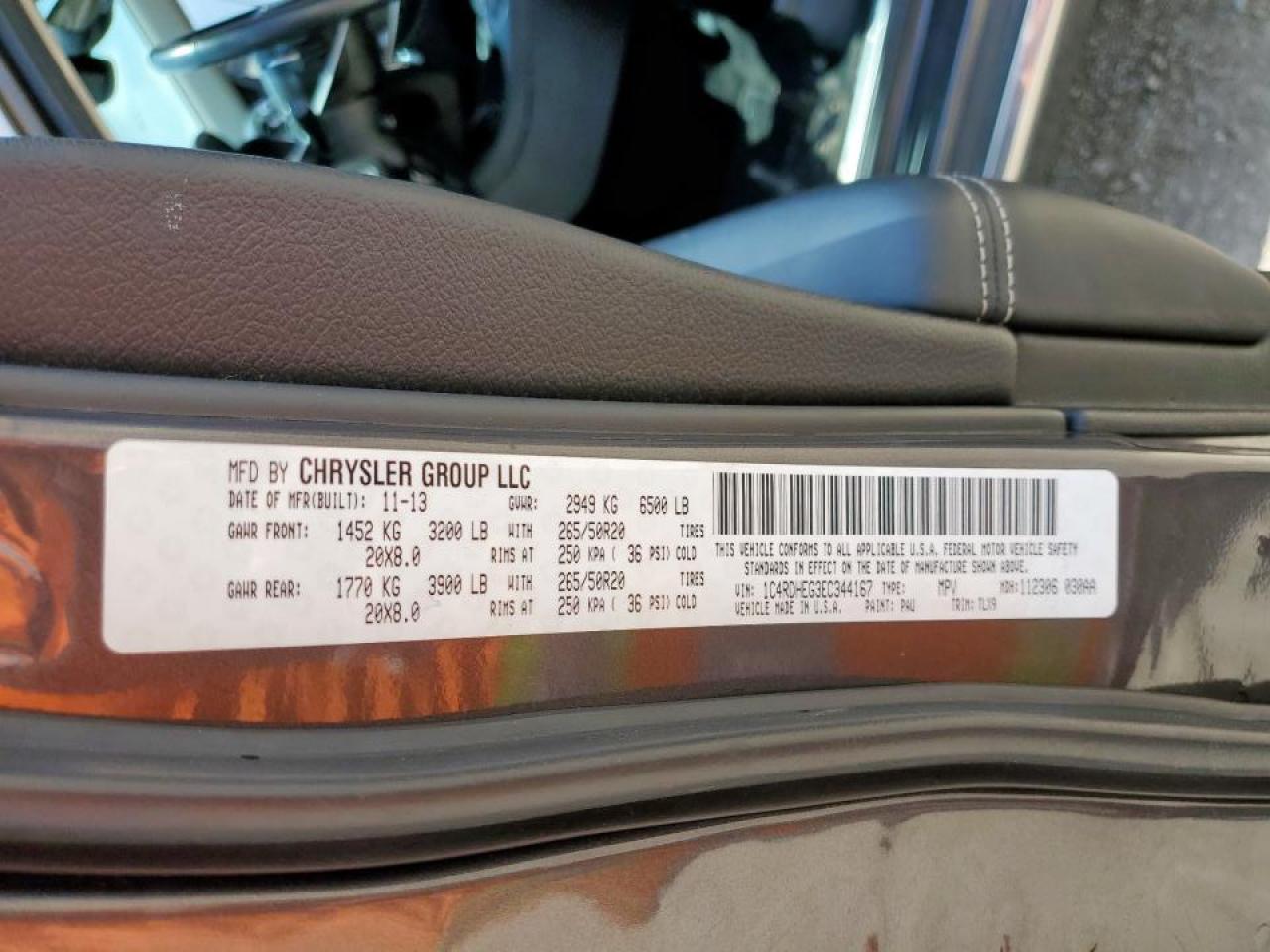 2014 Dodge Durango Citadel VIN: 1C4RDHEG3EC344167 Lot: 64865225