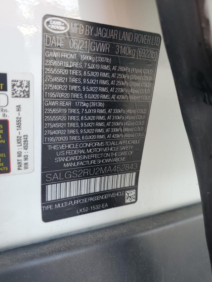 2021 Land Rover Range Rover Hse Westminster Edition VIN: SALGS2RU2MA452843 Lot: 63758495
