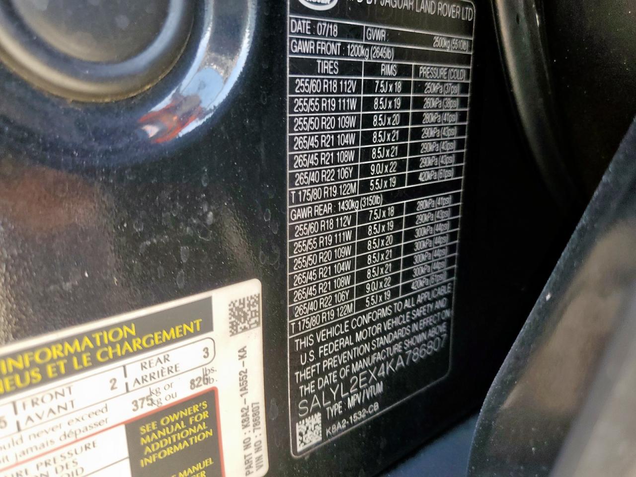 2019 Land Rover Range Rover Velar R-Dynamic Se VIN: SALYL2EX4KA786807 Lot: 66764715