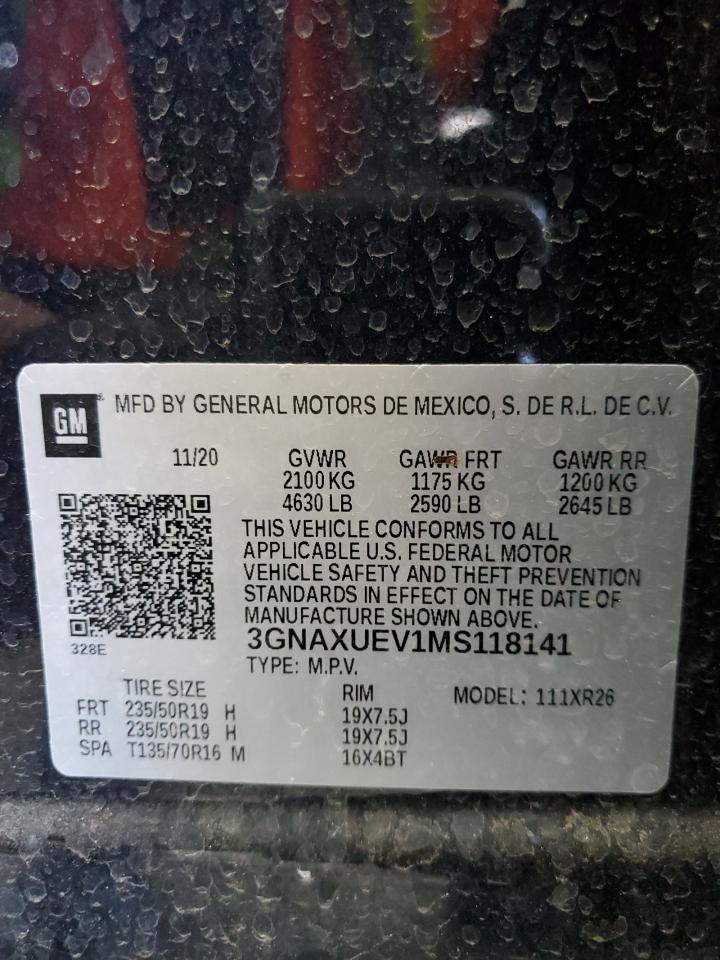 2021 Chevrolet Equinox Lt VIN: 3GNAXUEV1MS118141 Lot: 64697415