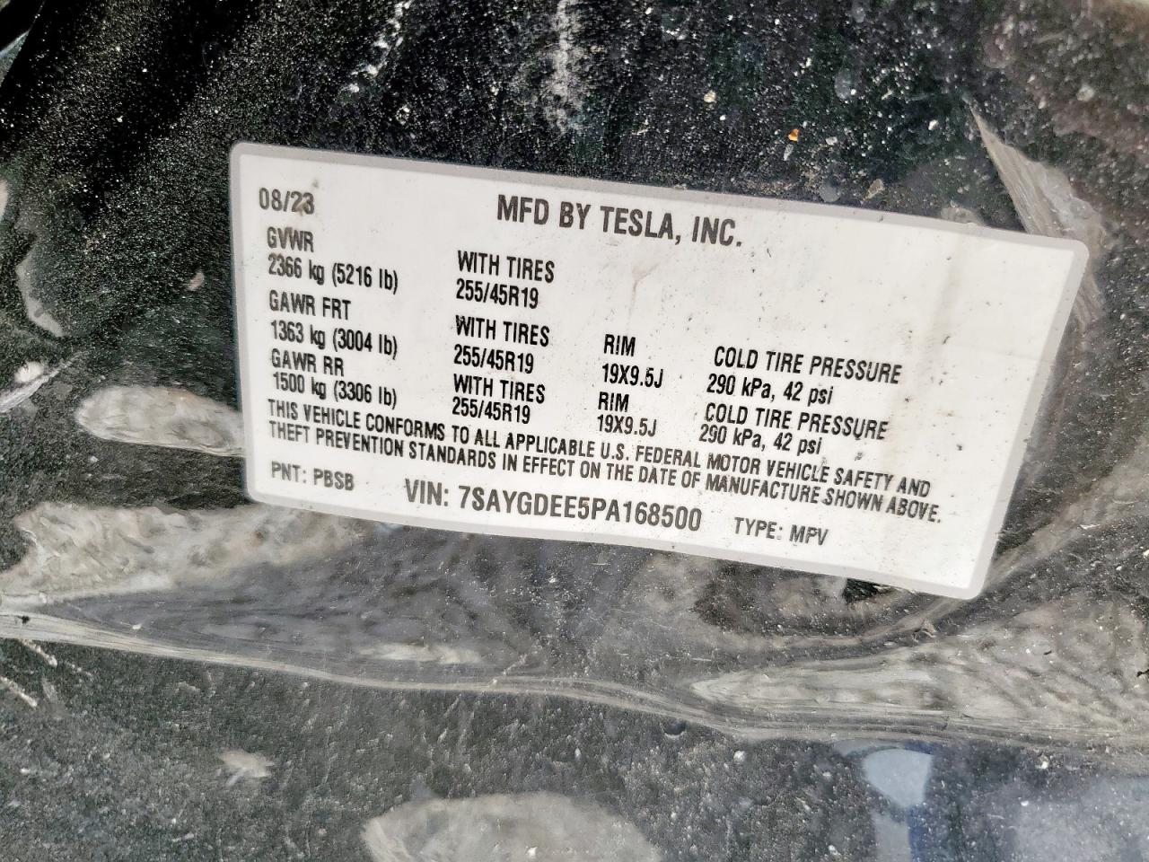 2023 Tesla Model Y VIN: 7SAYGDEE5PA168500 Lot: 63228175