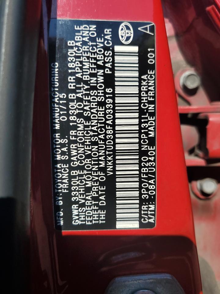 2015 Toyota Yaris VIN: VNKKTUD38FA033916 Lot: 65638585