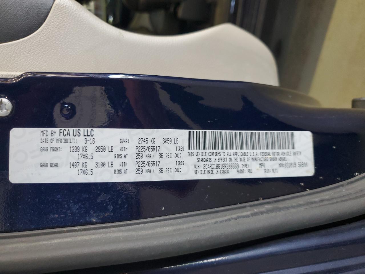 2016 Chrysler Town & Country Touring VIN: 2C4RC1BG1GR300869 Lot: 64446235