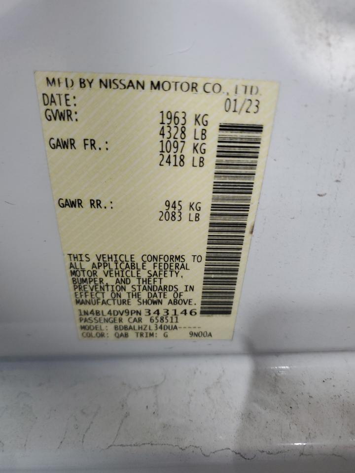 2023 Nissan Altima Sv VIN: 1N4BL4DV9PN343146 Lot: 65138885