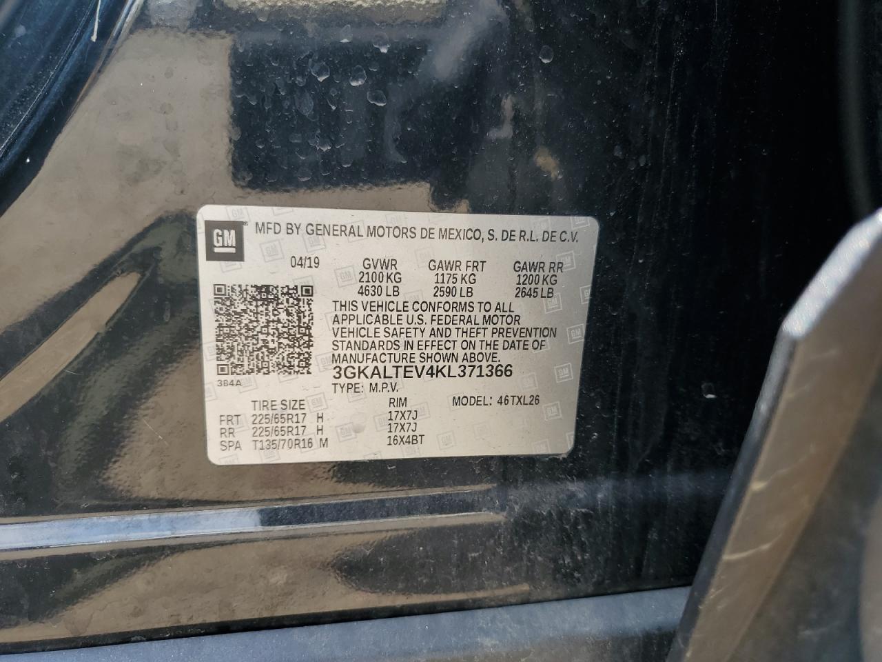 2019 GMC Terrain Sle VIN: 3GKALTEV4KL371366 Lot: 64179725