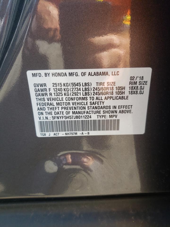 2018 Honda Pilot Exl VIN: 5FNYF5H57JB011224 Lot: 65517275