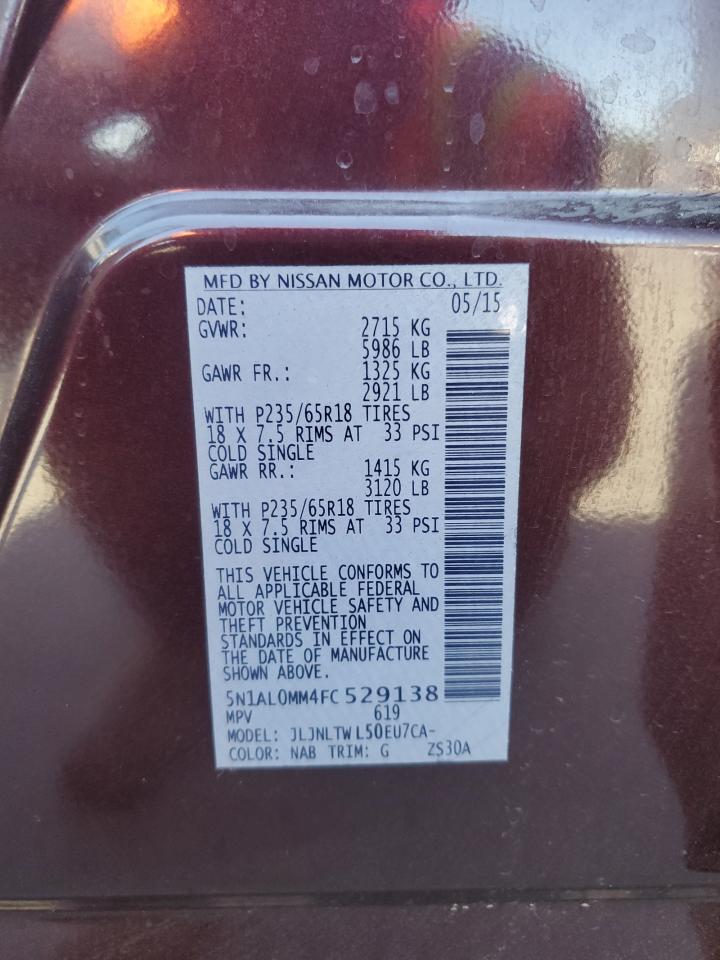 2015 Infiniti Qx60 VIN: 5N1AL0MM4FC529138 Lot: 67113785