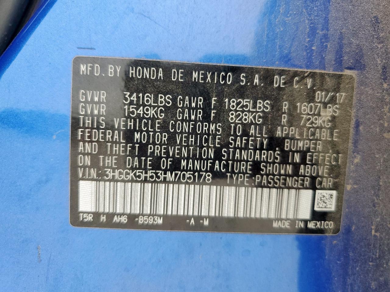 2017 Honda Fit Lx VIN: 3HGGK5H53HM705178 Lot: 63395355