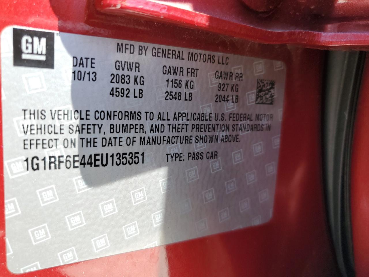 2014 Chevrolet Volt VIN: 1G1RF6E44EU135351 Lot: 64134325