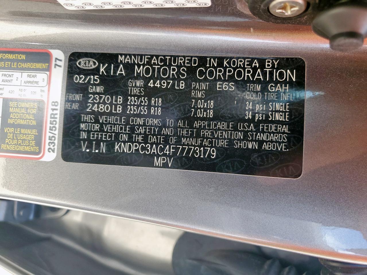 2015 Kia Sportage Ex VIN: KNDPC3AC4F7773179 Lot: 64489015