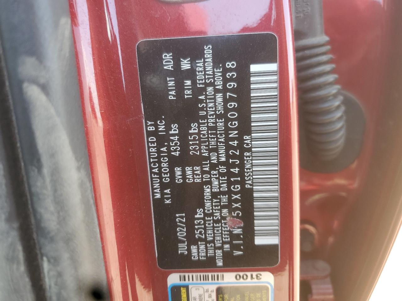 2022 Kia K5 Lxs VIN: 5XXG14J24NG097938 Lot: 63030655