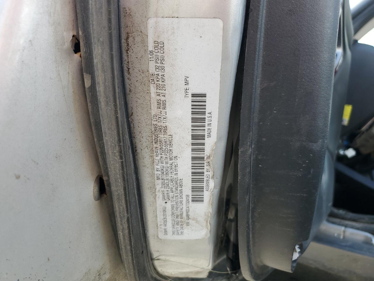 2007 Subaru Outback Outback 2.5I Limited VIN: 4S4BP62C477324158 Lot: 62861815