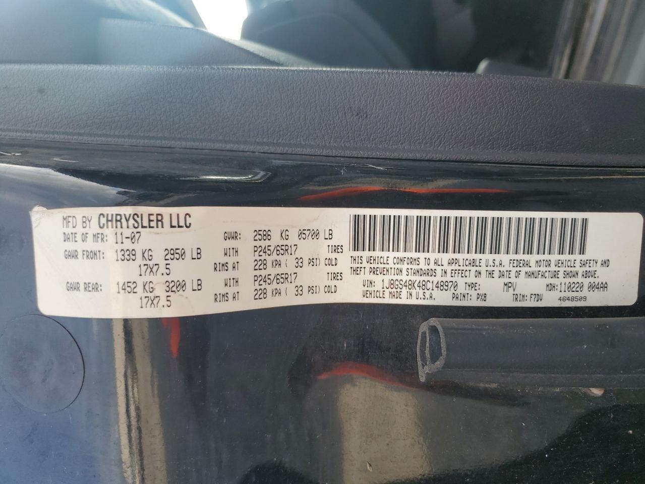 2008 Jeep Grand Cherokee Laredo VIN: 1J8GS48K48C148970 Lot: 66079515