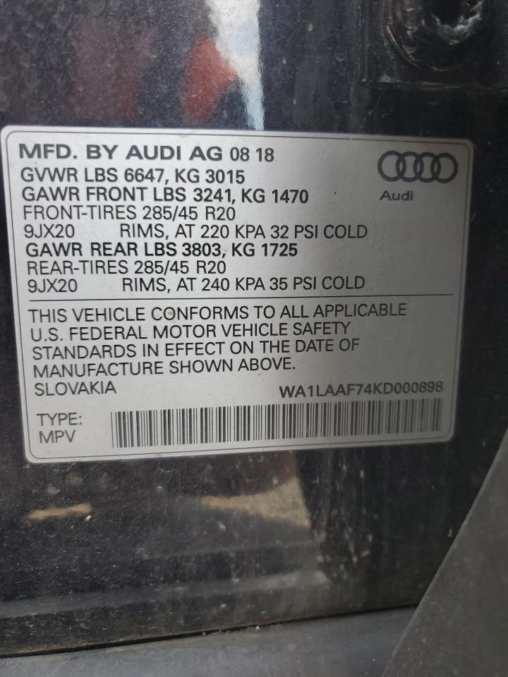 2019 Audi Q7 Premium Plus VIN: WA1LAAF74KD000898 Lot: 64895545