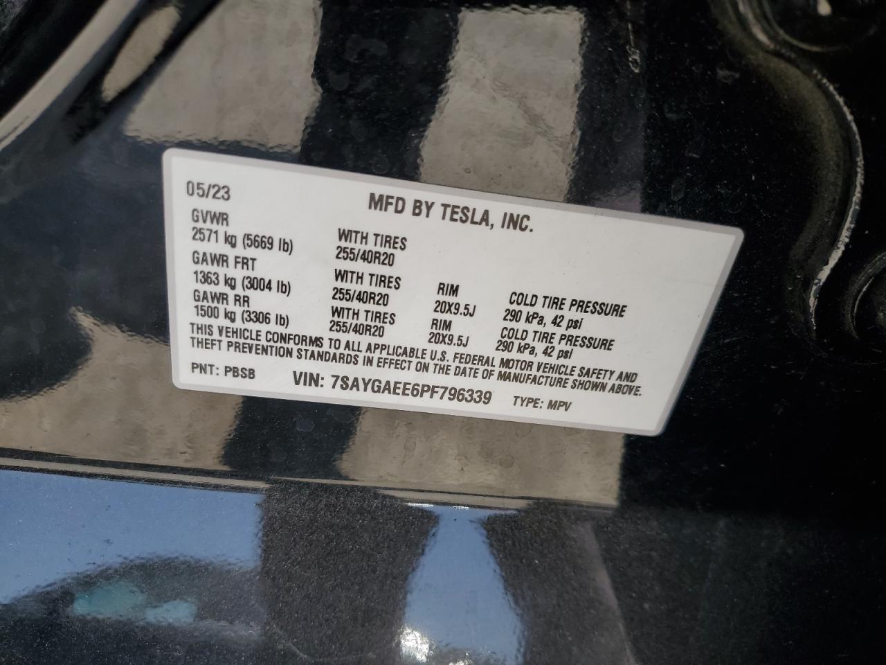 2023 Tesla Model Y VIN: 7SAYGAEE6PF796339 Lot: 63155255