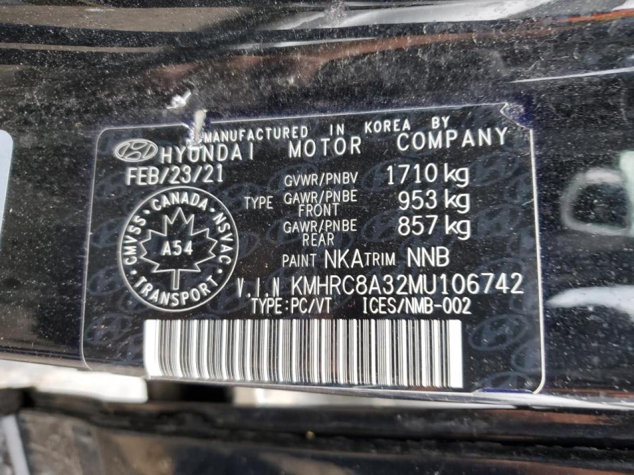2021 Hyundai Venue Sel VIN: KMHRC8A32MU106742 Lot: 62960255