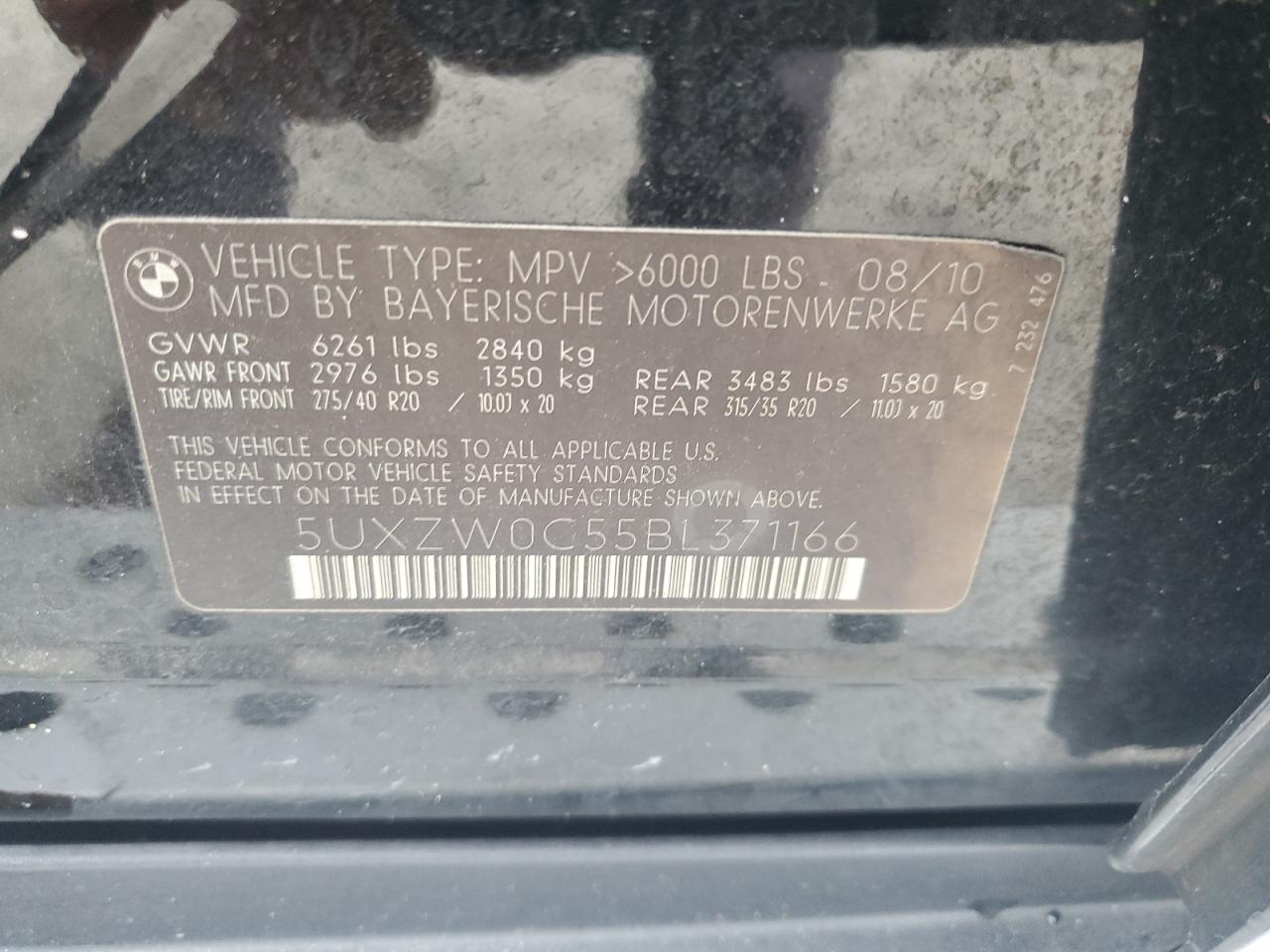 2011 BMW X5 xDrive35D VIN: 5UXZW0C55BL371166 Lot: 63524545