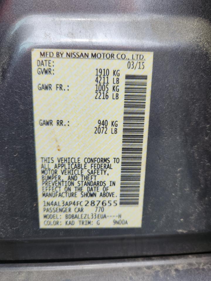 2015 Nissan Altima 2.5 VIN: 1N4AL3AP4FC287655 Lot: 63810635