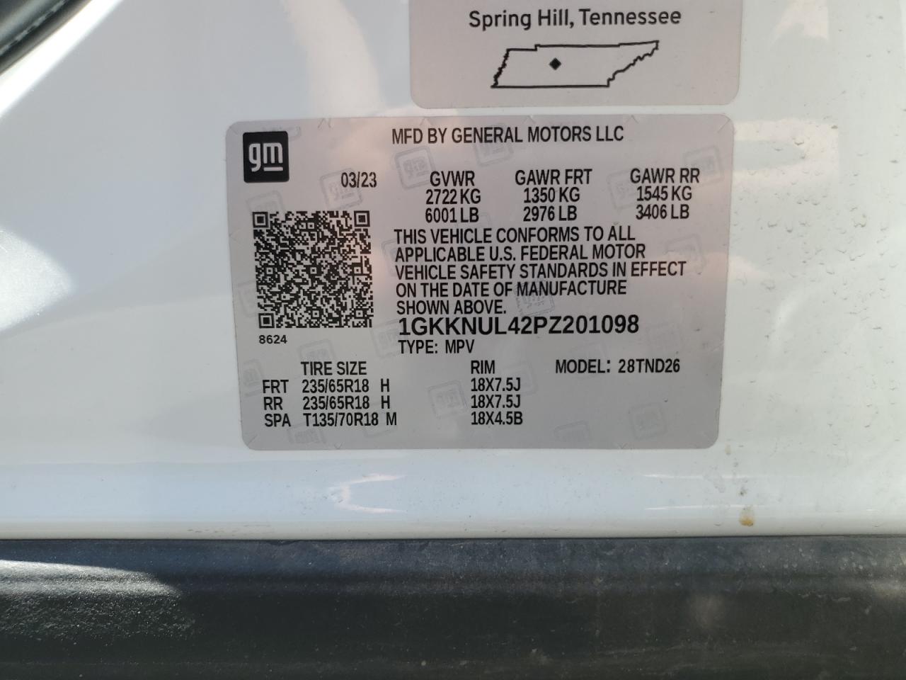 2023 GMC Acadia Slt VIN: 1GKKNUL42PZ201098 Lot: 63930345