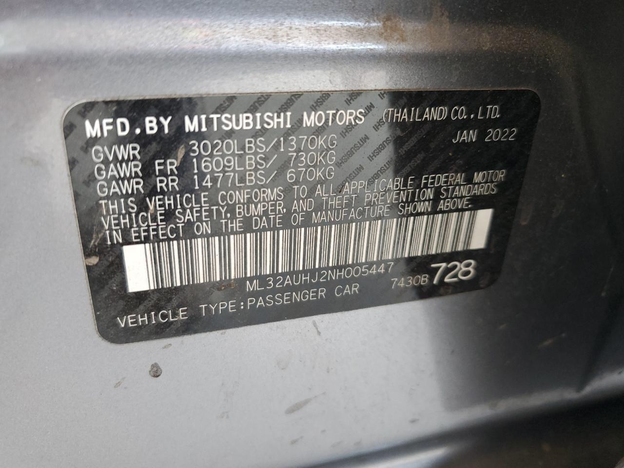 2022 Mitsubishi Mirage Es VIN: ML32AUHJ2NH005447 Lot: 64220525