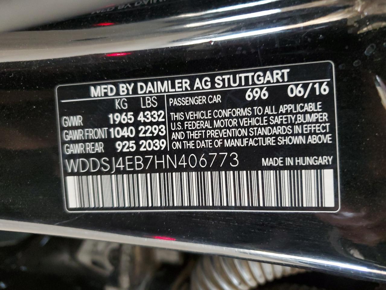 2017 Mercedes-Benz Cla 250 VIN: WDDSJ4EB7HN406773 Lot: 65443235