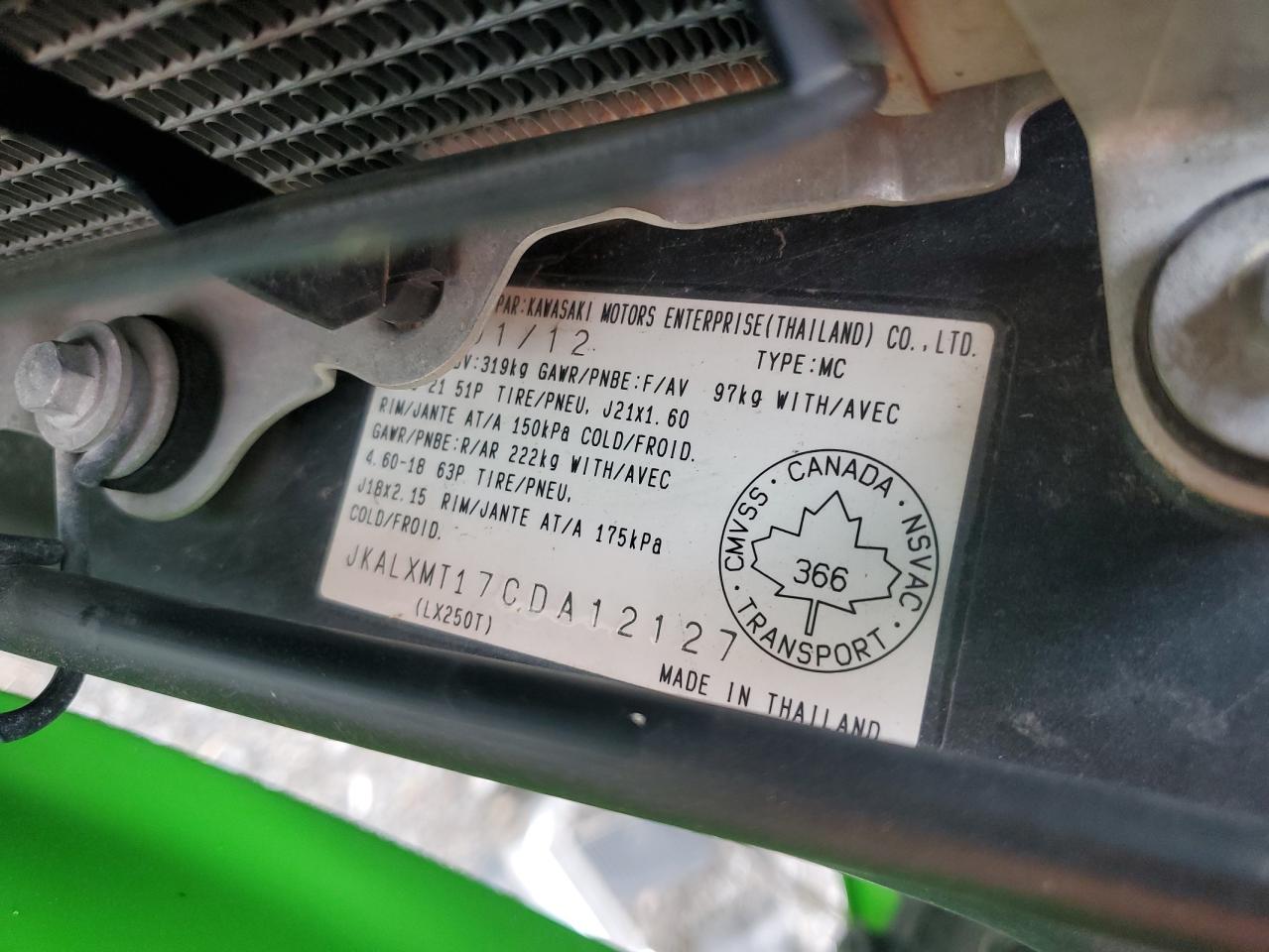 jkalxmt17cda12127 JKALXMT17CDA12127 2012 Kawasaki Klx250 T