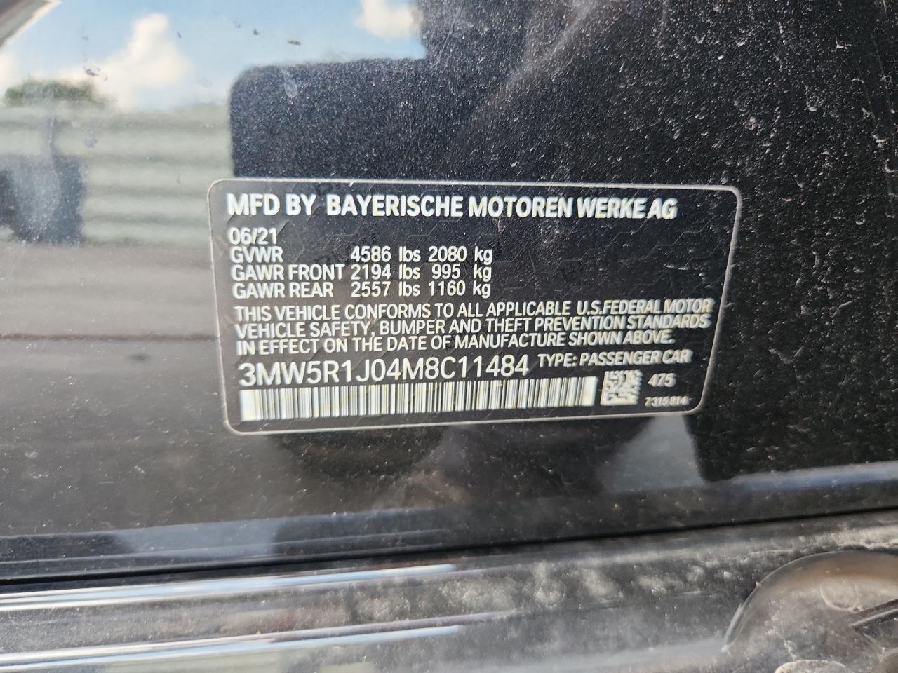 2021 BMW 330I VIN: 3MW5R1J04M8C11484 Lot: 65726975