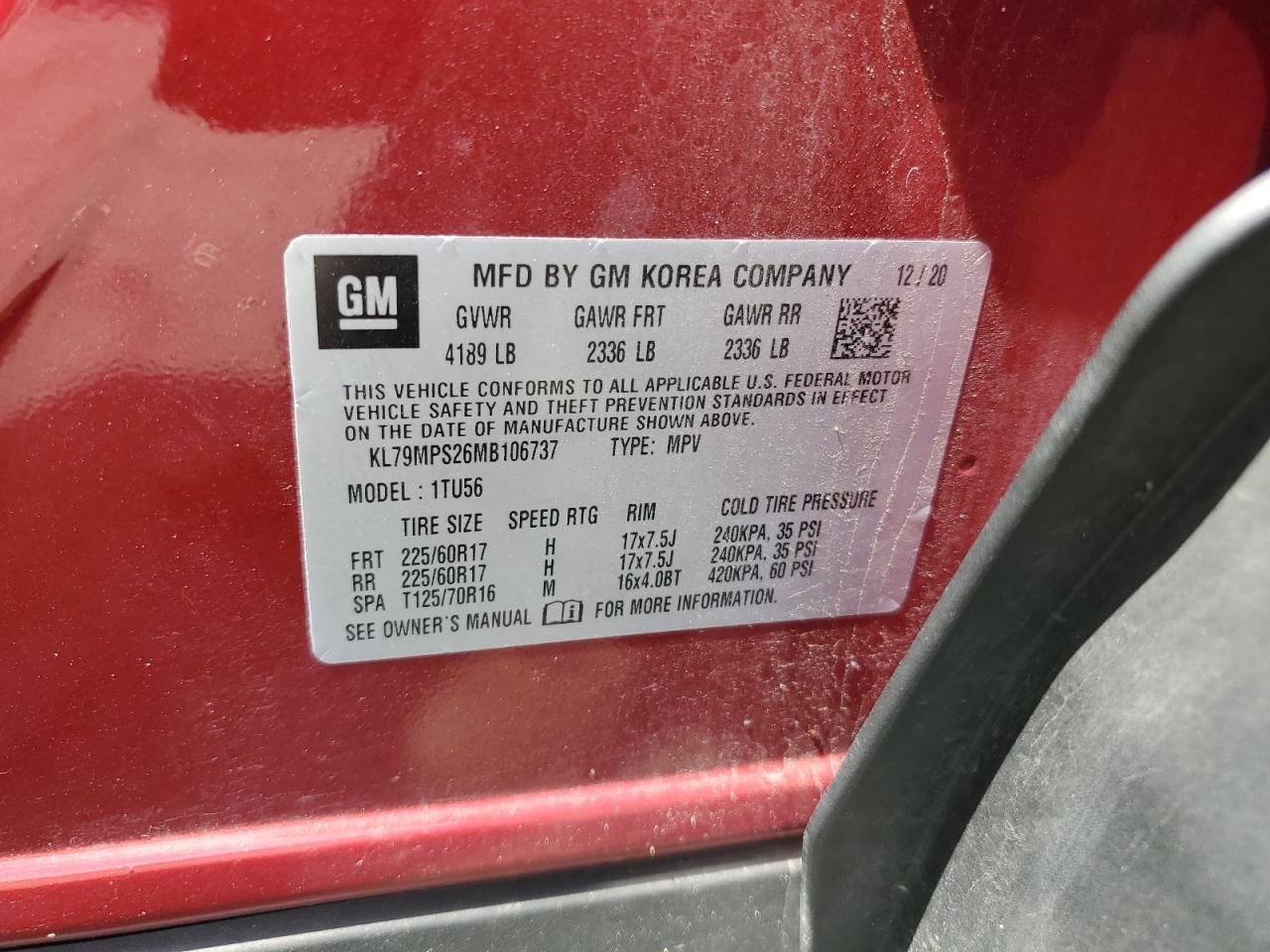 2021 Chevrolet Trailblazer Lt VIN: KL79MPS26MB106737 Lot: 65152395