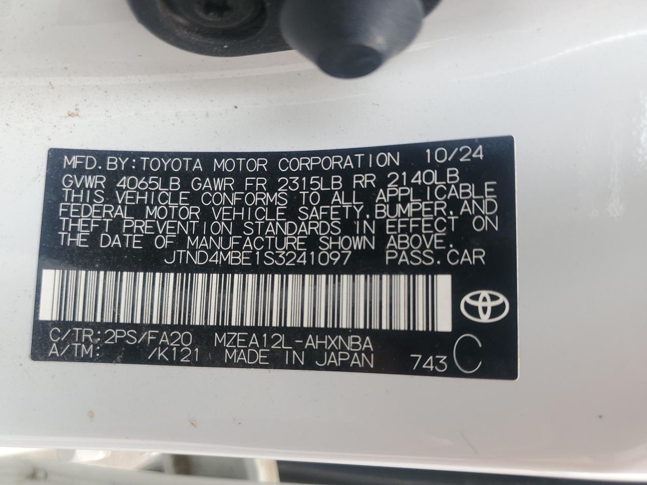 2025 Toyota Corolla Se VIN: JTND4MBE1S3241097 Lot: 65499825