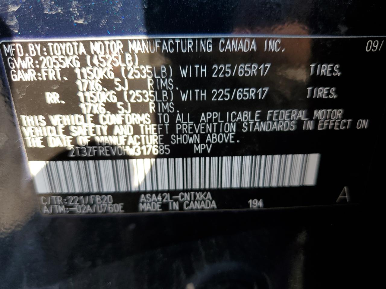 2017 Toyota Rav4 Le VIN: 2T3ZFREV0HW317685 Lot: 63182485