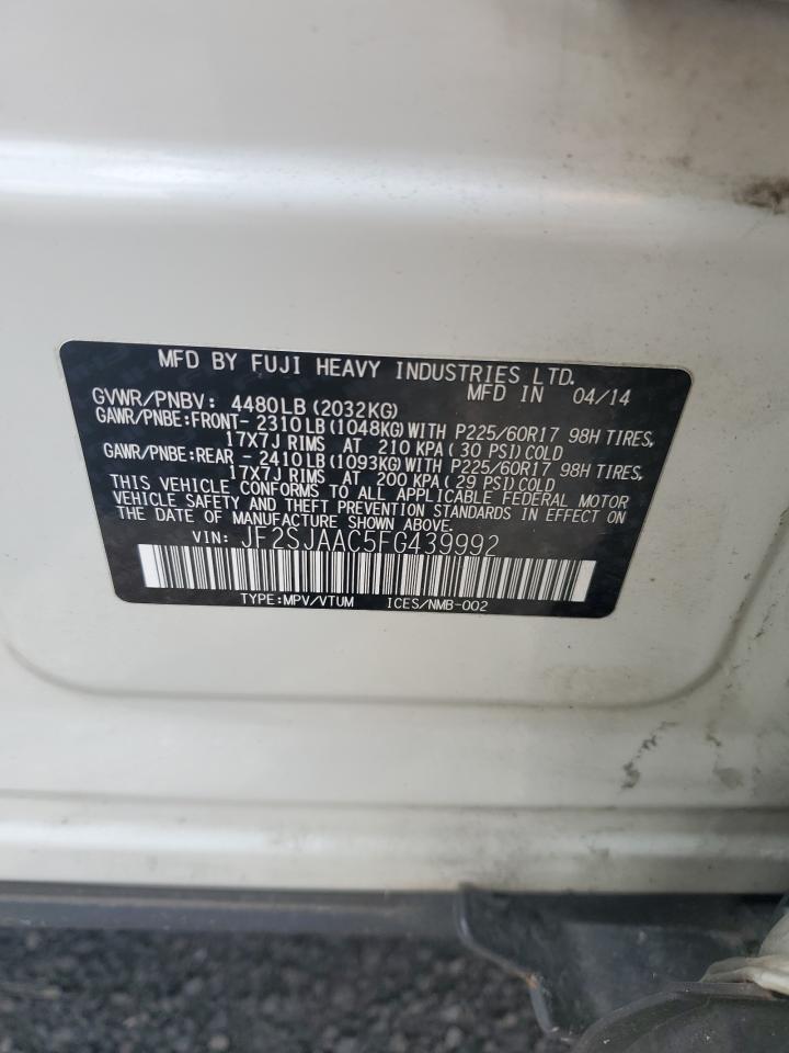 2015 Subaru Forester 2.5I VIN: JF2SJAAC5FG439992 Lot: 63118165