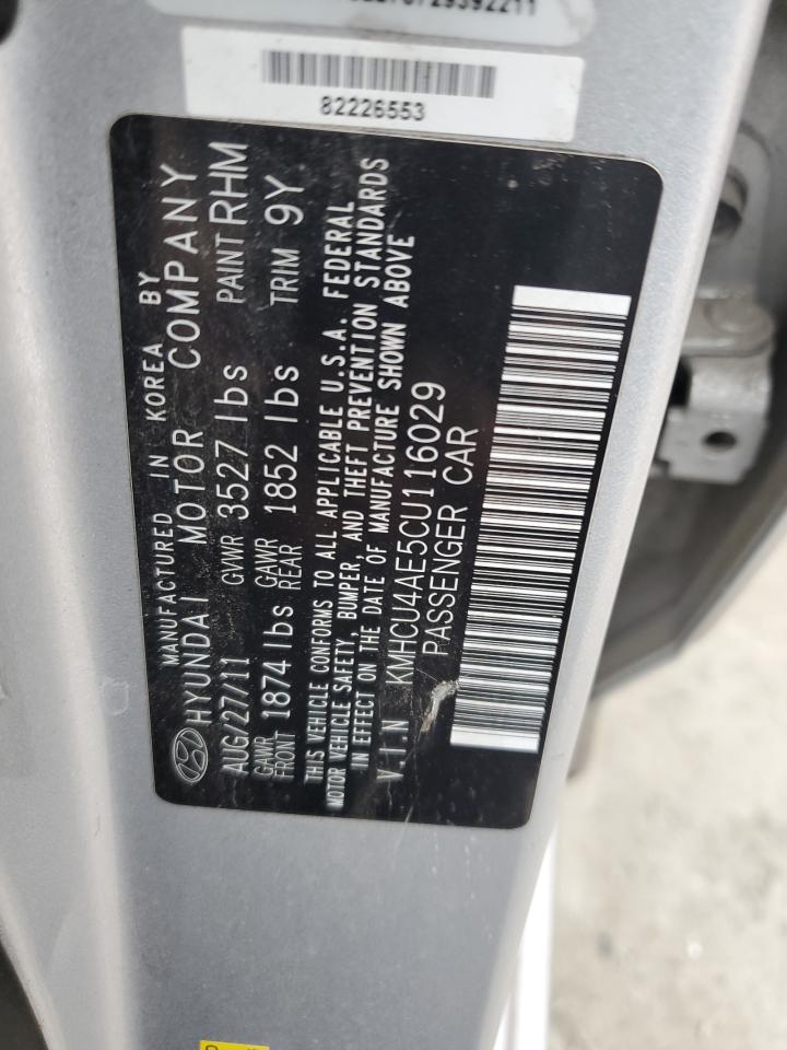 2012 Hyundai Accent Gls VIN: KMHCU4AE5CU116029 Lot: 65004895