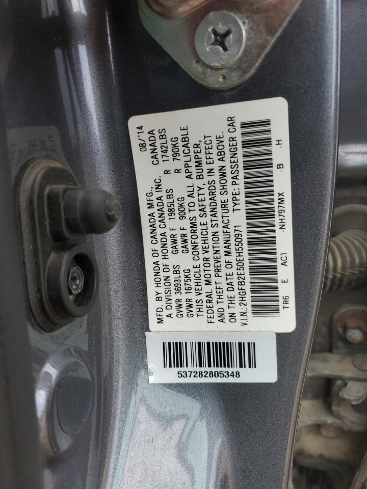 2014 Honda Civic Lx VIN: 2HGFB2E50EH550971 Lot: 65168725
