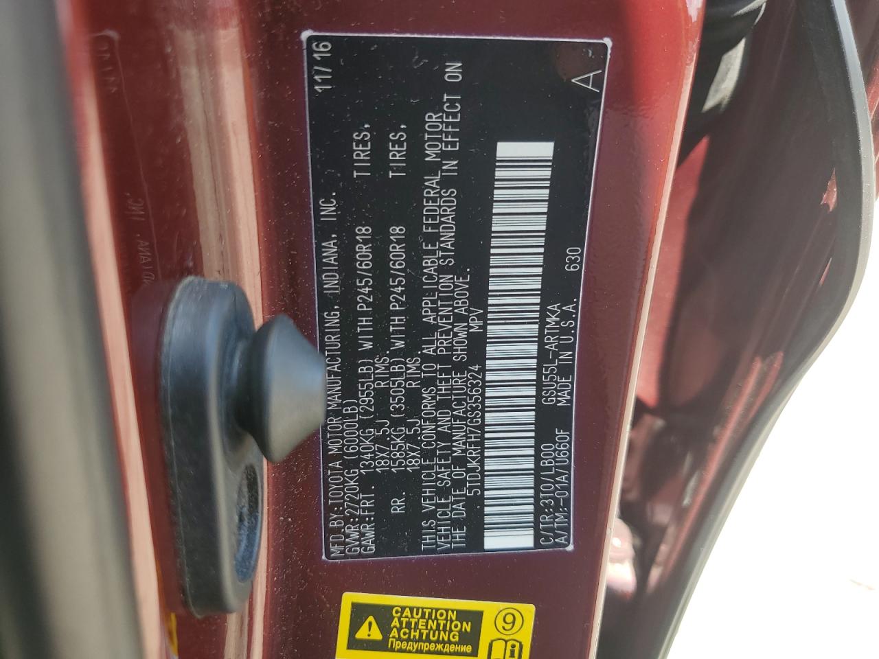 2016 Toyota Highlander Xle VIN: 5TDJKRFH7GS356324 Lot: 62756945