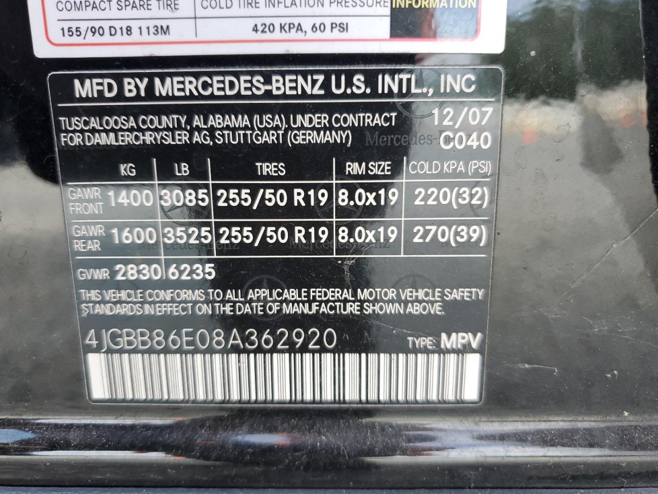 2008 Mercedes-Benz Ml 350 VIN: 4JGBB86E08A362920 Lot: 64537885