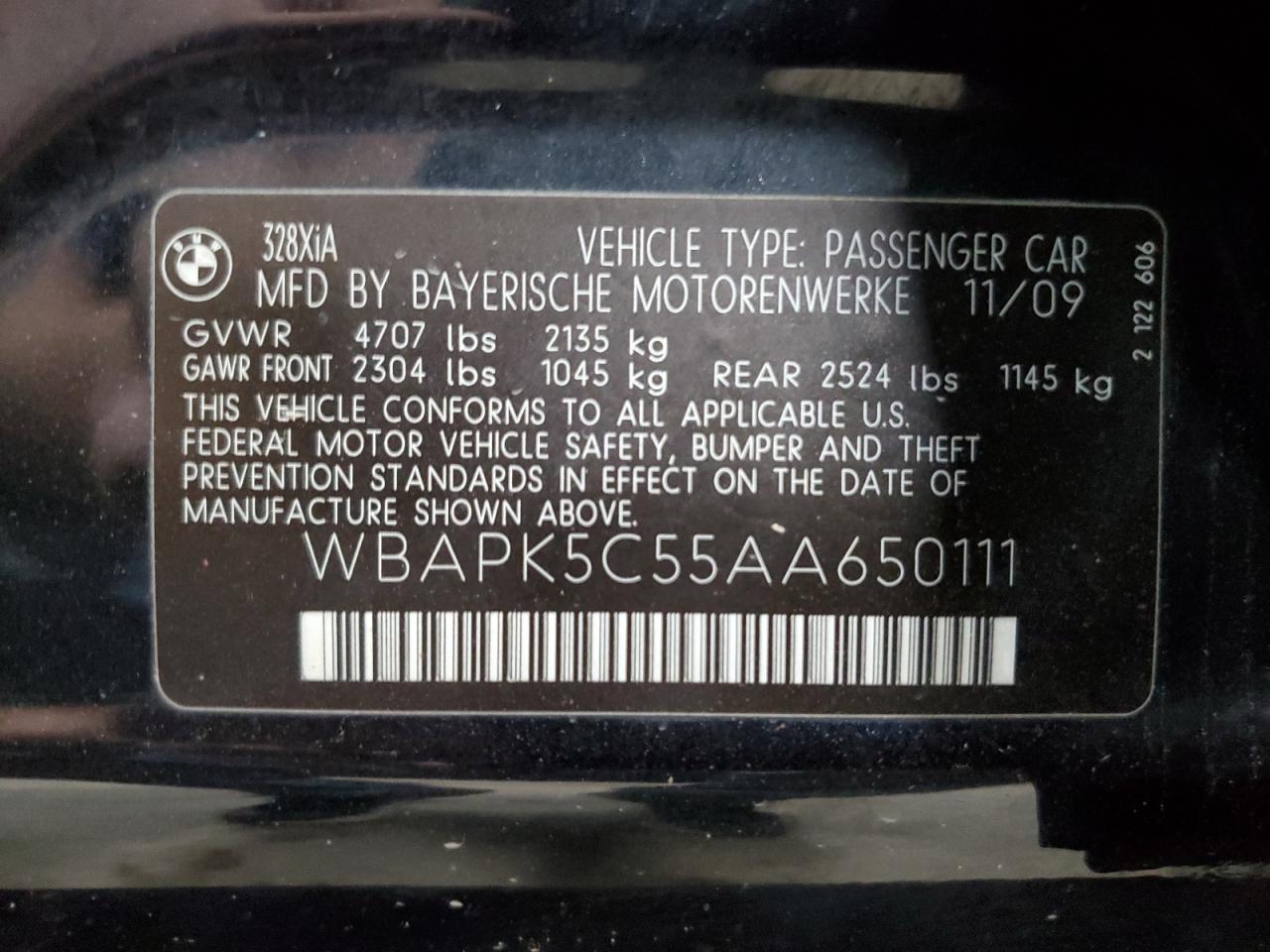 2010 BMW 328 Xi Sulev VIN: WBAPK5C55AA650111 Lot: 64276705
