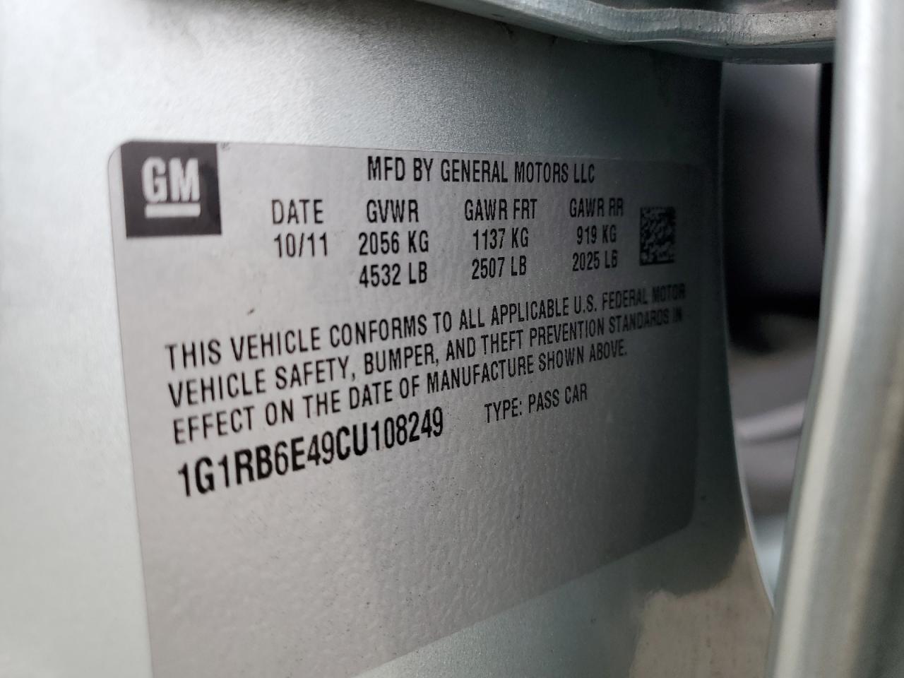 2012 Chevrolet Volt VIN: 1G1RB6E49CU108249 Lot: 64499795