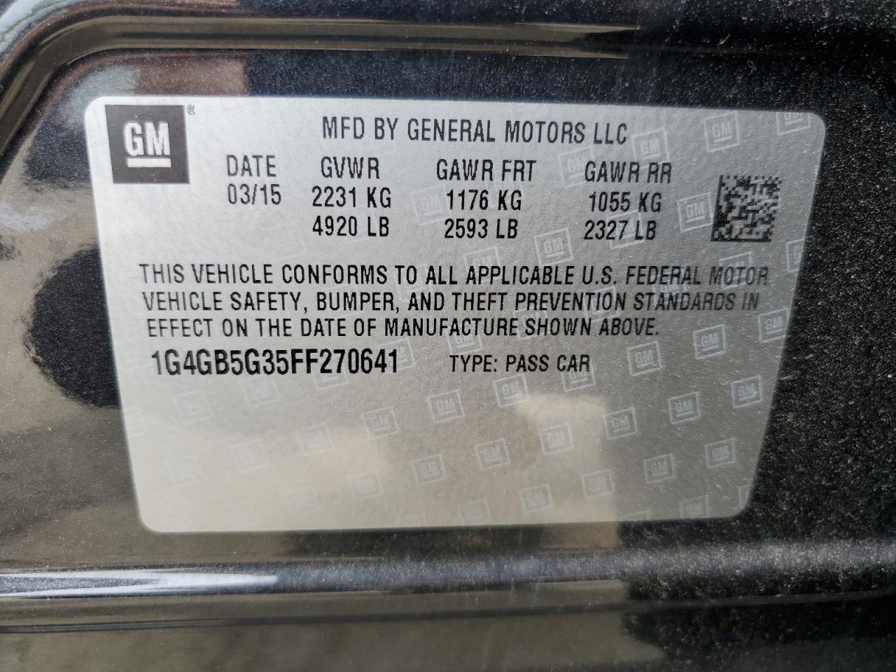 2015 Buick Lacrosse VIN: 1G4GB5G35FF270641 Lot: 64721935