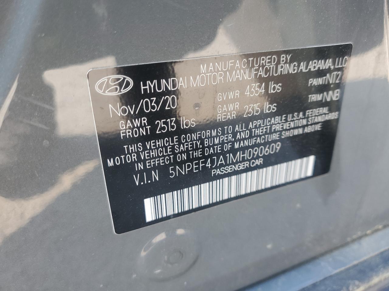 2021 Hyundai Sonata Sel VIN: 5NPEF4JA1MH090609 Lot: 63311715