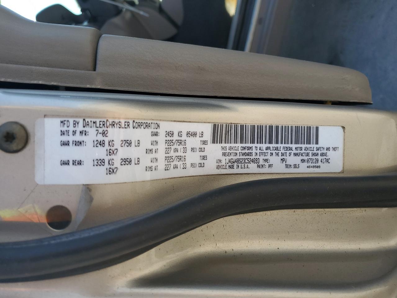 2003 Jeep Grand Cherokee Laredo VIN: 1J4GW48S23C524693 Lot: 64461755