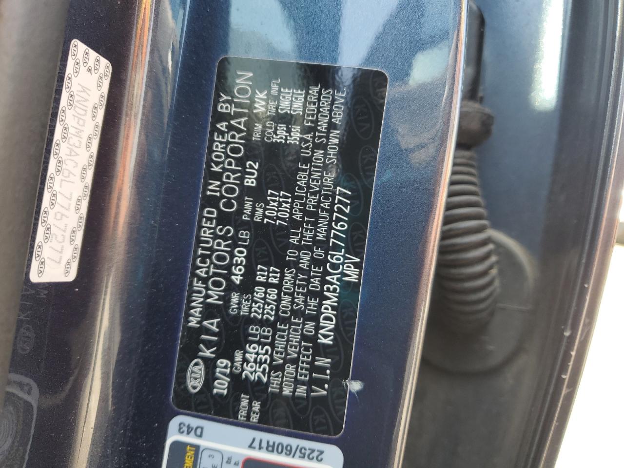 2020 Kia Sportage Lx VIN: KNDPM3AC6L7767277 Lot: 64991465