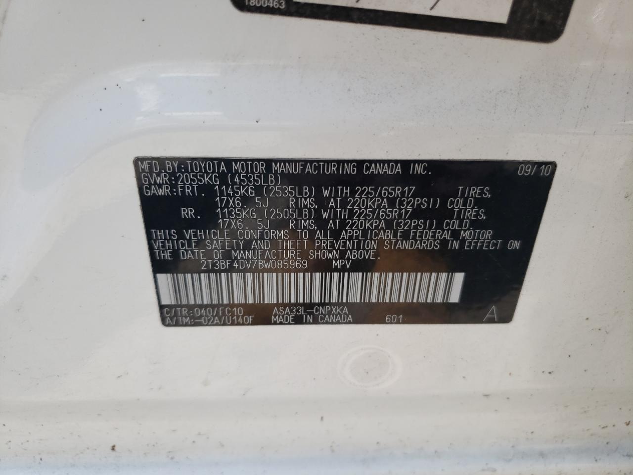 2011 Toyota Rav4 VIN: 2T3BF4DV7BW085969 Lot: 64786735