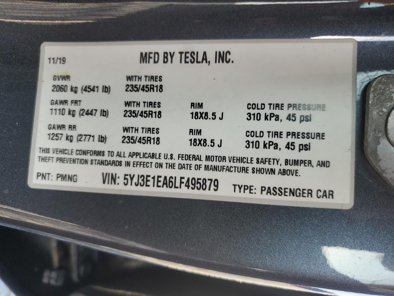 2020 Tesla Model 3 VIN: 5YJ3E1EA6LF495879 Lot: 64545615