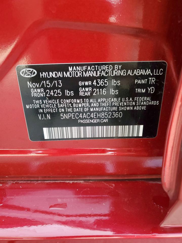2014 Hyundai Sonata Se VIN: 5NPEC4AC4EH852360 Lot: 65350745