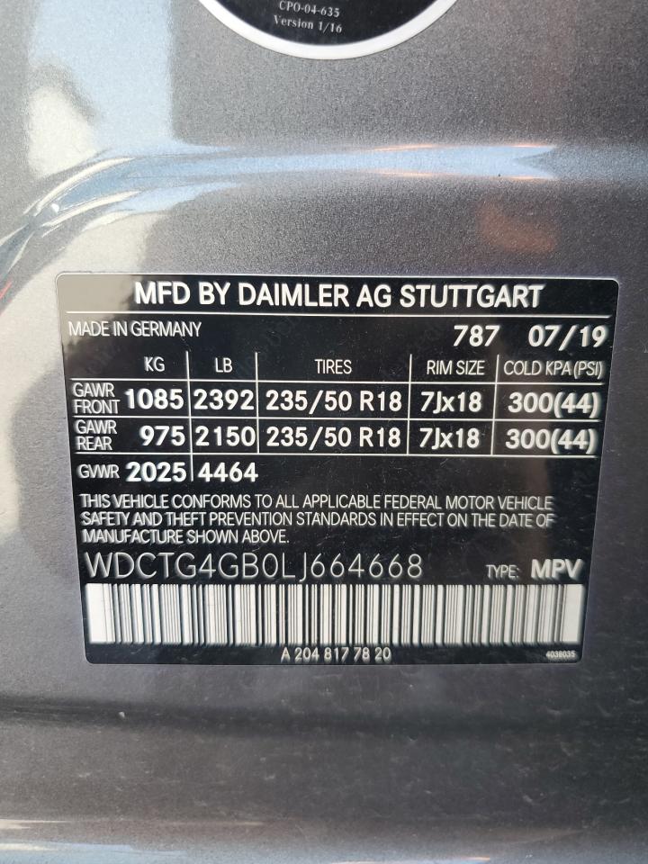 wdctg4gb0lj664668 WDCTG4GB0LJ664668 2020 Mercedes-Benz Gla 250 4Matic