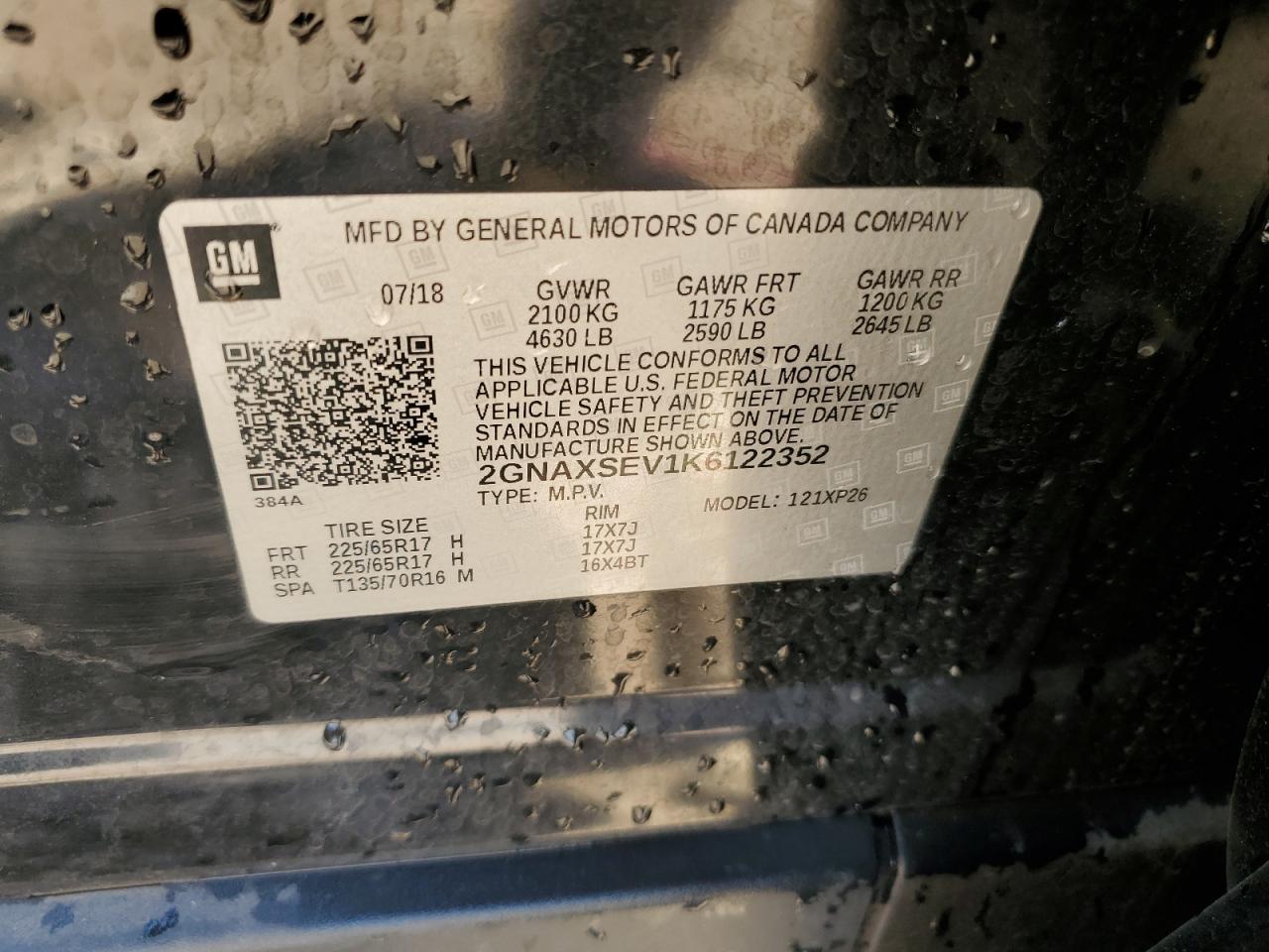 2019 Chevrolet Equinox Ls VIN: 2GNAXSEV1K6122352 Lot: 66079155