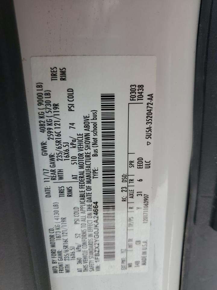 2018 Ford Transit T-350 VIN: 1FBZX2YG0JKA24664 Lot: 65538905